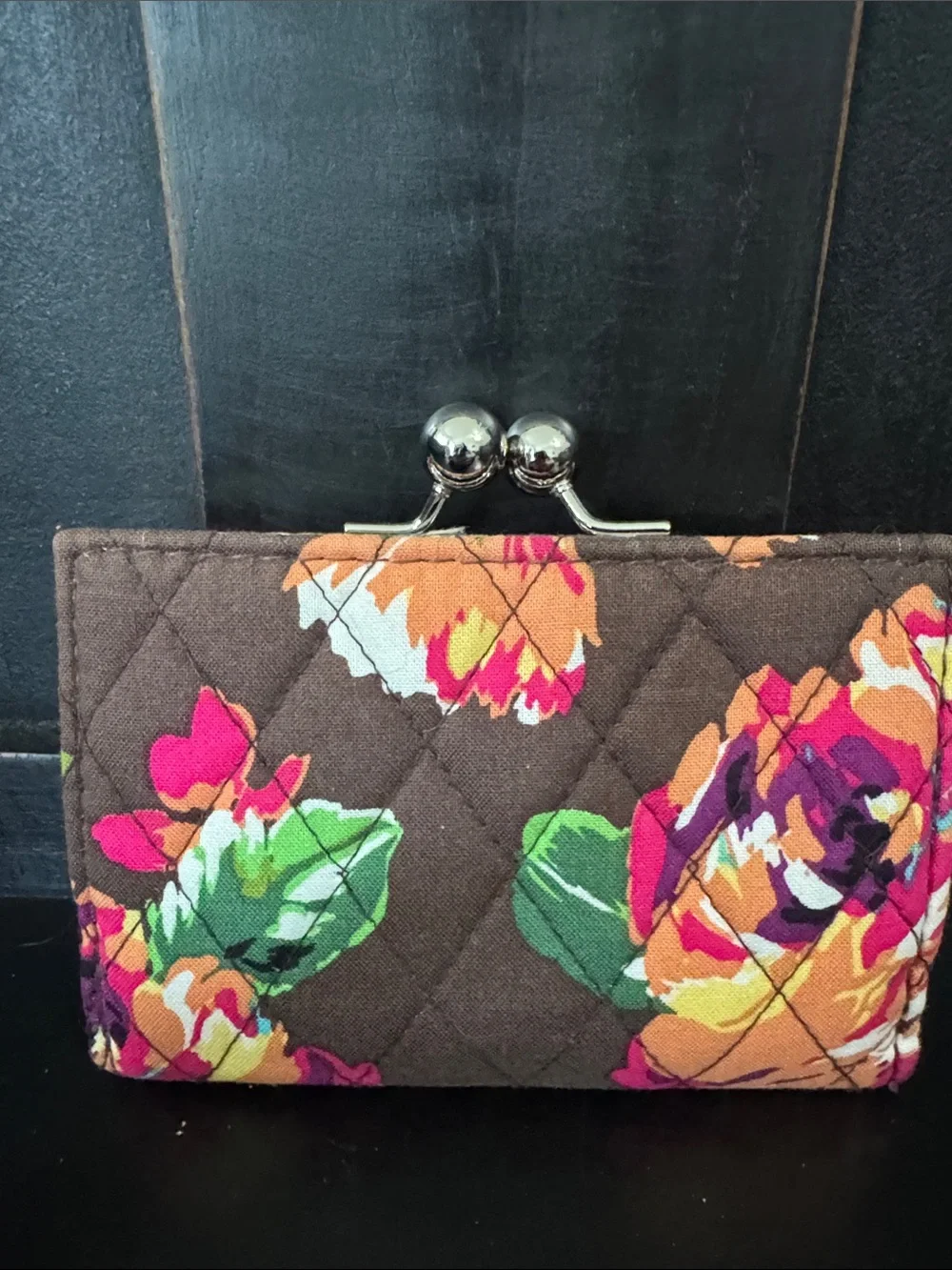 Vera Bradley Floral Quilted Clasp Wallet - Brown, Pink & Orange - Picture 5 of 5